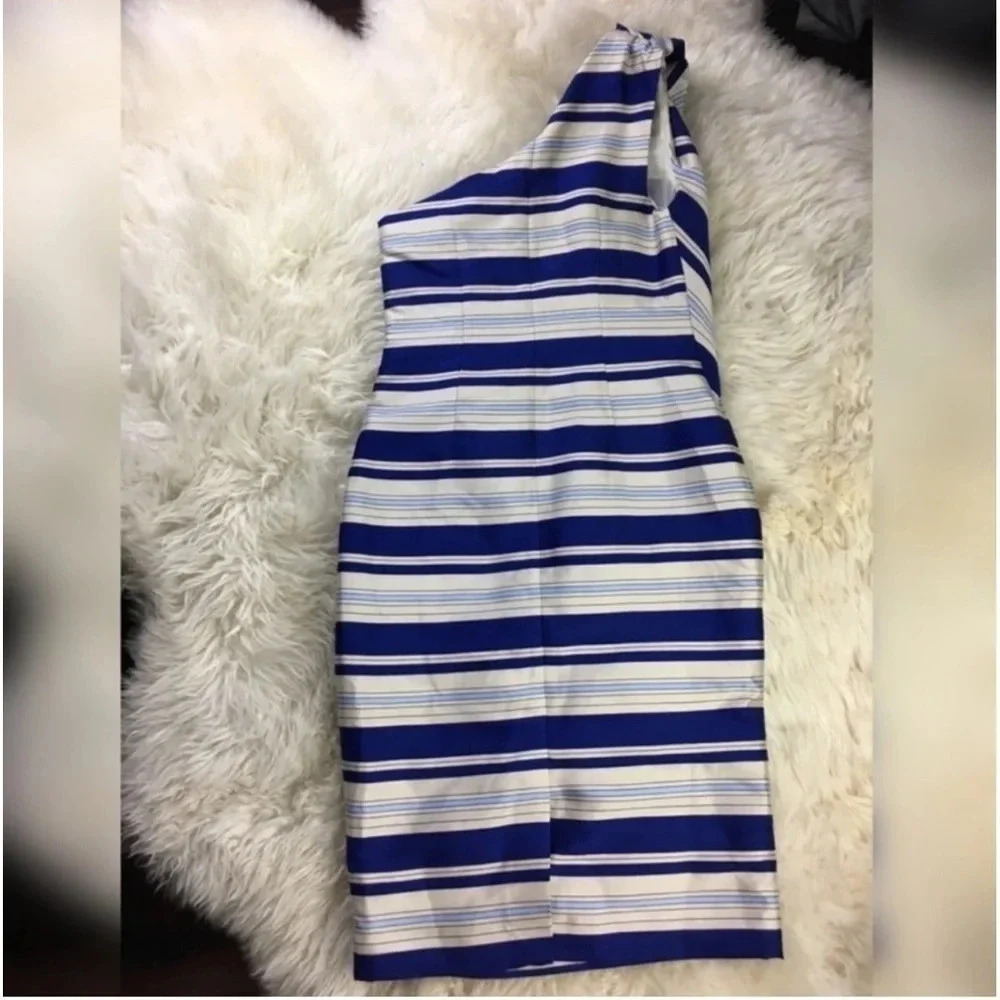 New Banana republic one shoulder large bow striped print dress satin party chic - Picture 7 of 8